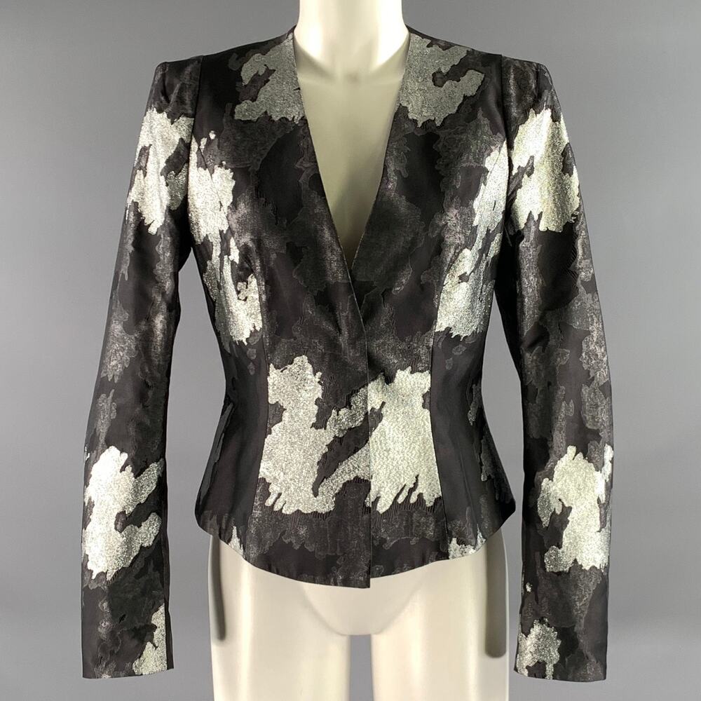 ESCADA Size 4 Black Silver Silk Blend Two Button Jacket